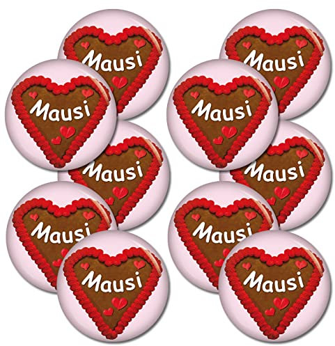 3|5|10 oder EINZELN Button Lebkuchenherz Mausi 37 mm Ansteckbutton Pin Oktoberfest Wiesn Volksfest Anstecker für Kleidung oder Tasche (10x Lebkuchenherz Mausi)
