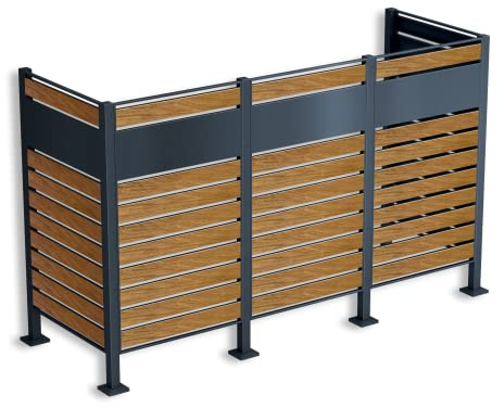 Metzler Mülltonnenzaun - Anthrazit Mülltonnenbox für DREI Tonnen - Sichtschutz, rostfrei und massiv - Holzoptik