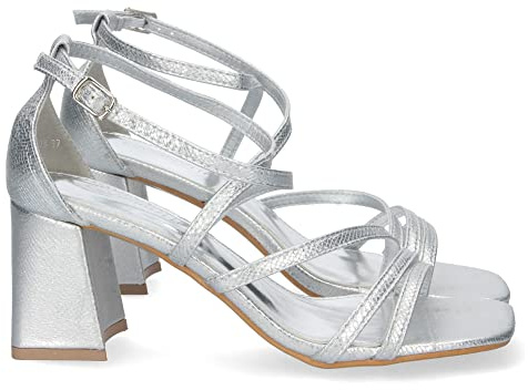 shoes&blues.es Sandalia de Tacon para Mujer, Comoda, con Palas Finas Cruzadas, y Cierre de Hebilla, Primavera Verano 2023