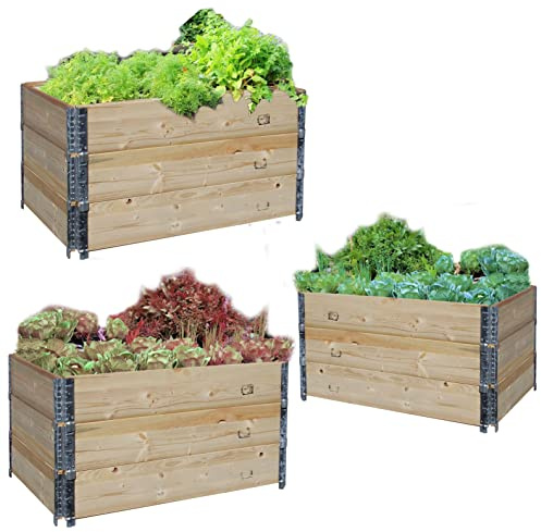 GERSO Hochbeet Holzaufsatzrahmen Set 9 Stück Palettenrahmen 120x80cm Holzrahmen Stapelbar Steckbar