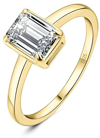 JewelryPalace Classic Emerald Cut 1ct Zirconia Solitaire Löftesring Damer, Smyckeset, Förlovningsring Silver 925 Sten Kvinnor, Jubileumsvigselringar Simulerade Diamanter Silverringar Roséguld Guld