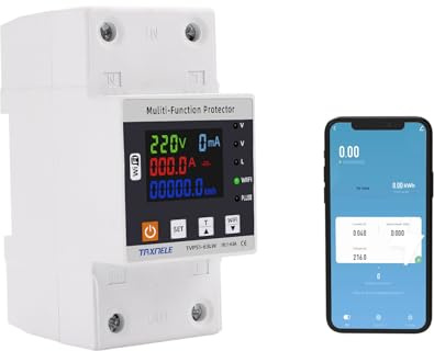 63A TUYA WiFi Smart Energy Meter Earth Leakage Over Under Voltage Protector Relais 230V 63A Circuit Breaker Timer Energy Power kWh Meter Smart Life Kompatibel mit Google Home und Alexa