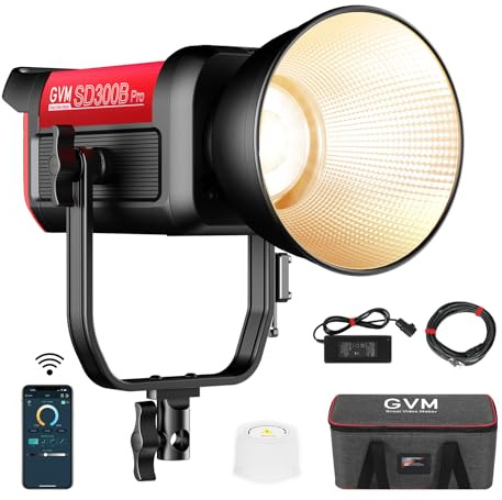 GVM 300W LED Videoleuchte, 300W Bowens LED Studiolicht 65000Lux/1m LED Fotografie Dauerlicht für Video Studio YouTube Foto Videoaufnahmen, CRI97+, 12 Effekte, 2700K–6800K Videolicht DMX/APP-Steuerung