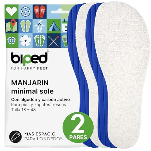 biped minimal sole Manjarin - 2 par innersulor för minimala och barfotaskor - frottésulor av äkta bomull och aktivt kol - innersulor för vuxna och barn(41)