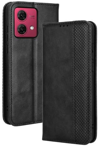 Dedux Flip Funda para Motorola Moto G84 5G, Tapa de Billetera de Cuero Retro Cierre Magnético Folio Soporte Ranuras para Tarjetas. Negro