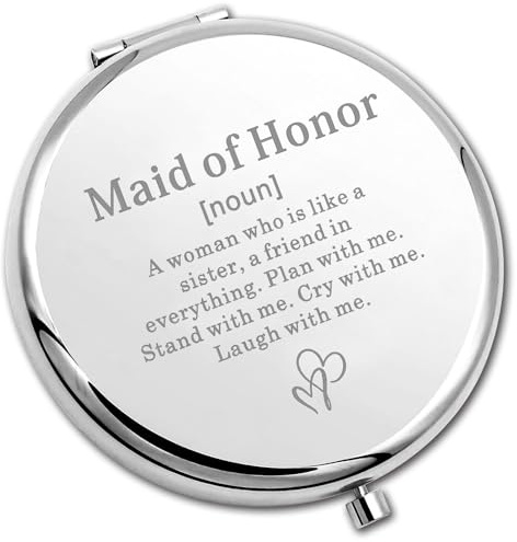 PLITI Taschenspiegel Maid of Honor f¨¹r Junggesellinnenabschied, Geschenk, Brautparty, Geschenk, Trauzeugin, Antrag, Taschenspiegel (Maid Honor Noun CMU)