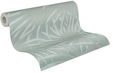 A.S. Création Palmenblatt-Vliestapete – Mint – 10,05 x 0,53 m | Florales Palmenblatt-Motiv als natürlicher Blickfang – matte Motivtapete, einfach zu verkleben & spurlos abziehbar