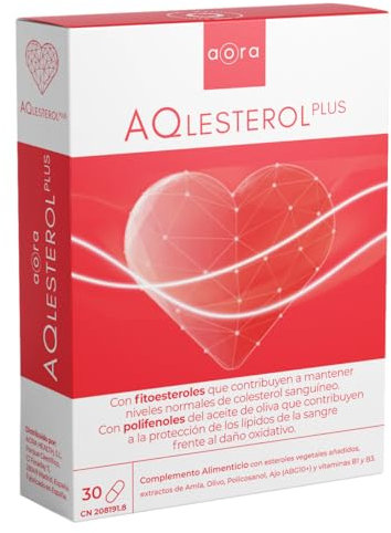 AORA AQlesterol Plus - Reduce Colesterol de Forma Natural 30 cápsulas | Disminuye LDL y Triglicéridos | Aumenta HDL | Fitosteroles, Niacina, Ajo Negro y Vitamina B1 | Apoyo Cardiovascular