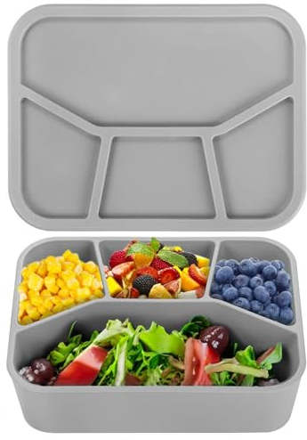 alouweekuky Grande Fiambrera, 4 Compartimentos Lunch Box, Silicona Lonchera Adultos y Niños Resistente Al Calor y Al Frío, A Prueba de Fugas, Adecuado para Colegios, Picnics y Parques