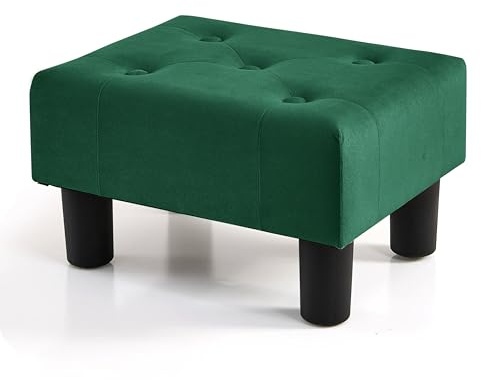BRIAN & DANY Petit repose-pieds ottoman en bois et velours avec pieds, pour canapé, salon, entrée, bureau, vert