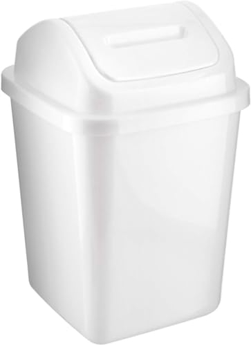 MantraRaj 5L Bathroom Bin Swing Top Dust Bin Plastic Waste Paper Basket Rubbish Trash Can Square Small Swing Top Desktop Kitchen Bathroom Garbage Office Dustbin 5 Litre (White)