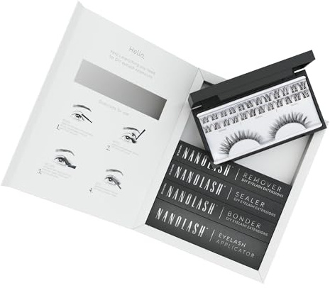 Set zur cluster wimpern zur DIY Wimpernverlängerung zu Hause Nanolash - komplettes Set zu Wimpern Extension zu House, 36 Wimpernsegmente + Bonder + Sealer + Remover + Applikator (CHARM)