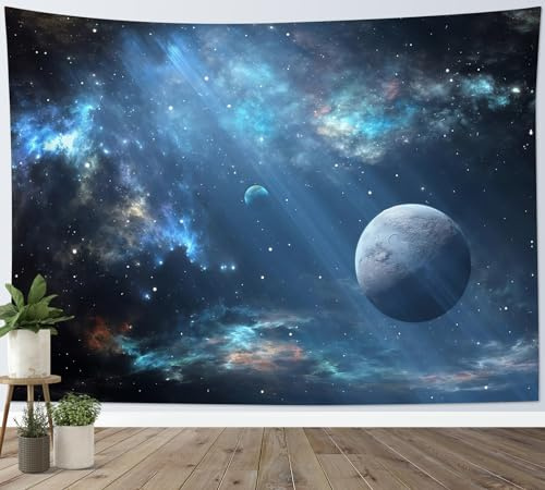 LB Wandteppich Dunkle Galaxie Wandtuch Planeten am Sternenhimmel Wandbehang Weltraum-Szenerie des Universums Tapisserie für Wohnzimmer Schlafzimmer Wohnheim Wanddeko,150x130cm
