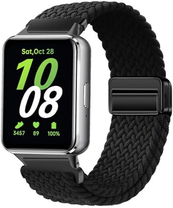HAZARA Nylon Armband für Samsung Galaxy Watch Fit 3 Armband Magnetisch Armbänder Ersatzarmband Solo Loop Elastisches Verstellbares Armband mit Samsung Galaxy Watch Fit 3 Sportarmband (PP,Fit 3)