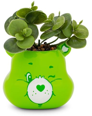 Silver Buffalo Care Bears Good Luck Bear Mini-Pflanzgefäß aus Keramik mit künstlichen Sukkulenten, 12,7 cm