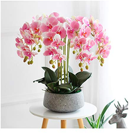 Künstliche Blumen, Phalaenopsis-Orchideen – Tischdekoration, künstliche Orchideen, Bonsai-Dekoration, realistische Phalaenopsis-Blumenarrangement im Topf für Zuhause, Wohnzimmer/Schlafzimmer/Büro/Rosa