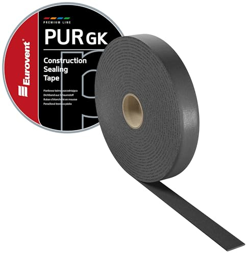 EUROVENT 30lfm PUR-Dichtband selbstklebendes Nageldichtband Schaumband Tackerband für Unterspannbahn Dampfbremsen usw. (60mm breit)