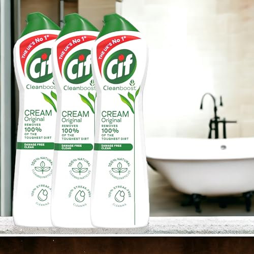 Cif Original Cream Multipurpose Surface Cleaner enriched with a fresh, ocean scent made with 100% natural cleaning particles for gentle and reliable cleaning, 3 Pack (3x500ml)