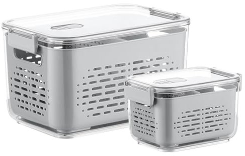 Contenitori a Tenuta del Frigorifero con 1.8L+9L Plastica Portaoggetti per Alimenti Freschi Impilabili Scatola per la Conservazione per Frutta e Verdura