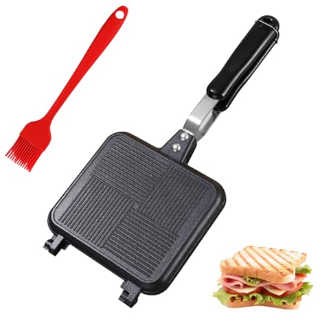 WIYETY Sartén cuadrada de aluminio de doble cara con revestimiento antiadherente y mango resistente al calor, sartén extraíble para panqueques con mango de bloqueo, para cocina, camping