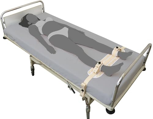 KlinikBondage Fuß Bett-Fixierung mit Verbindungsgurt Bondage BDSM Fessel-Set I Bett-Fesseln mit Segufix Schlössern - Premium Sexspielzeug I weiß I handgefertigt aus Baumwolle I für alle Bett-Typen