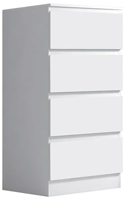 FWStyle Slimline 4 Drawer Chest Bedroom Furniture Matt White Finish H99 x W40 x D40cm