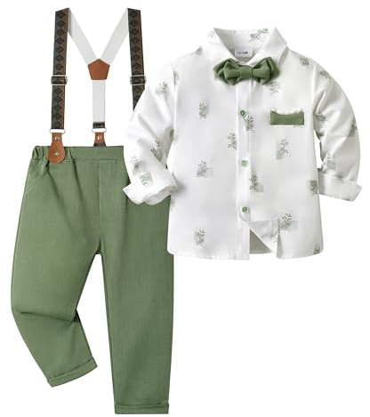 Volunboy Baby Jungen Anzug Set Bekleidung, Kleinkind Langarm Hemd mit Fliege + Hosenträger Hosen 4 Stück Anzug