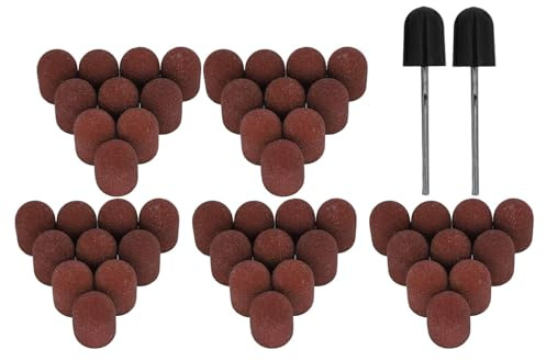 CYSFETENA 120# Körnung Schleifkappen Set für Nagelbohrer, 50 Stück Maniküre Schleifbänder mit Schaft, Langlebiges Nagelfräser Schleifhülsen Zubehör zum Polieren und Schleifen von Nägeln Glas