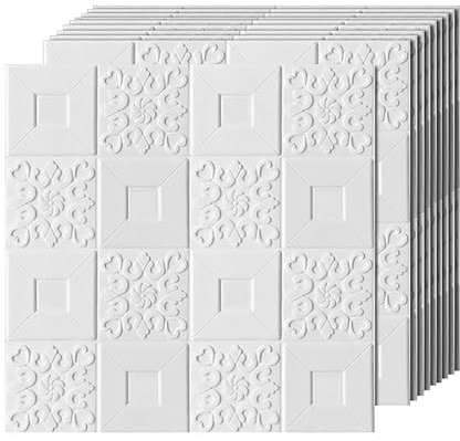 Panneaux muraux décoratifs 3D, carreaux muraux auto-adhésifs, mousse résistante et imperméable, panneaux acoustiques pour chambre à coucher, salle de bain, cuisine, blanc, lot de 10 carreaux