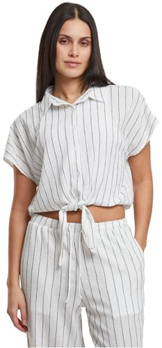 Urban Classics Damskjortblus Ladies strukturerad randig blus med knutar, lös passform, storlekar XS – 5XL, Offwhite/svart, XXL