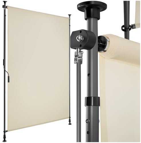 tectake® tenda da sole per esterno verticale, tende da sole per esterno frangivista balcone senza fori, con manovella, poliestere opaco, protezione UV, aste telescopiche - 100 x 310 cm, Beige