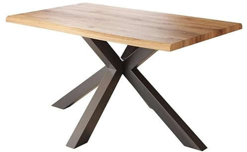 Loreno Esstisch 120 cm x 80 cm, MDF, Wildeiche-Optik Spider Gestell Schwarz | 4 cm Tischplatte; Perfekt für Esszimmer und Küche