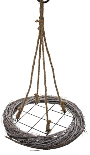 Corona de madera redonda de 38 cm con cordón para colgar, 2 colores, guirnalda decorativa con rejilla de metal para adornos, decoración navideña, decoración de techo, decoración de techo, corona de
