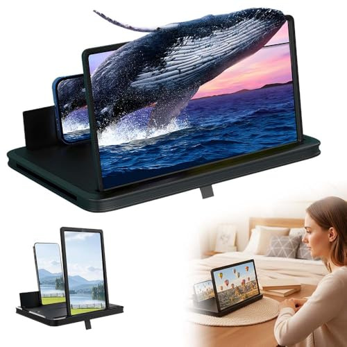 Handy Bildschirmlupe, HD Handy Lupe, 3D Bildschirm für Handy für Allen Smartphones, Perfekt zum Ansehen von Filmen,Videos (Schwarz, 18,37 in)