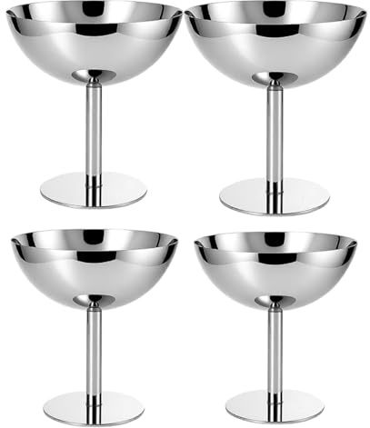 FRYSKYO Set di 4 coppette for gelato in acciaio inox, riutilizzabili, con base argentata, for dessert, caramelle, yogurt gelato, gelato, decorazioni natalizie for feste di compleanno