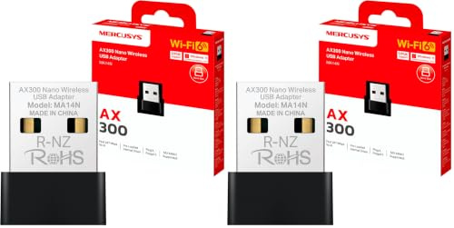 MERCUSYS MA14N Adaptador USB Wi-Fi 6 AX300 Nanotamaño – hasta 287 Mbps, instalación sin Drivers, Compatible Windows 11/10/7 y Linux (Paquete de 2)