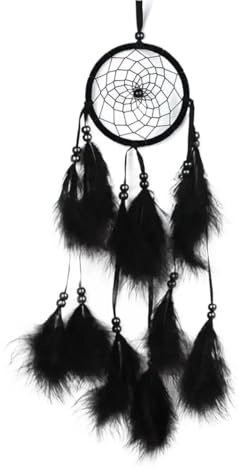 2 uds Campanas de Viento atrapasueños Hecho a Mano Red con Plumas 55cm Colgante Pared Artesanal decoración del hogar Atrapa Sueños(Black)