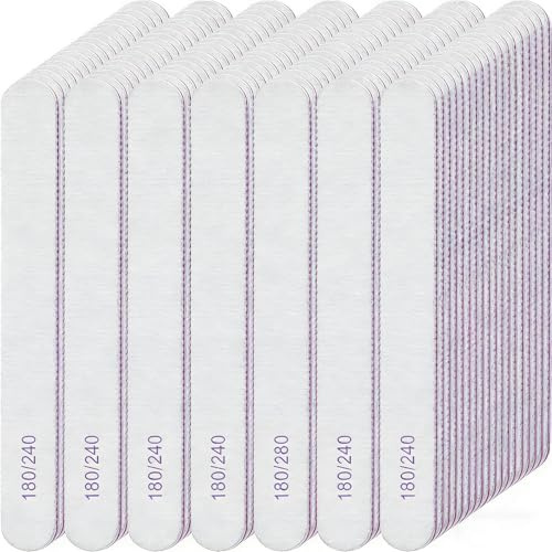 Professional Nail File (100Pcs) 180/240 Grit Double-Sided Sandpaper Nail File, Suitable for Natural Nails Round Design Suitable for Acrylic Nail Art Coarse Sandpaper Nail File Washable and Reusable
