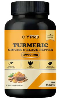 C + Y PRO Turmeric Tablets 2600mg High Strength with Ginger Root & Black Pepper | Curcumin Complex | Joint, Immune & Digestive Support | Vegan Herbal Supplement | 180 Tablets | 3 Month Supply