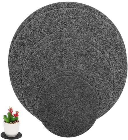 Housoutil Lot de 6 Dessous de Pot en Feutre Gris Double Face Absorbants, Diamètres 10 Cm, 15 Cm et 20 Cm, Ronds pour Soucoupes de Pots de Fleurs, Protection Intérieure et Extérieure