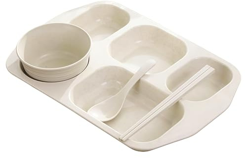 Genérico Platos con Compartimentos - Vajilla de 5 Compartimentos | Plato Para El Control De Porciones - Para Niños Estudiantes Hogar Oficina Escuela Guardería Hora De La Comida Comedor Restaurante