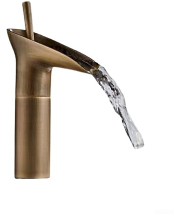 Grifo de cascada de un solo mango para lavabo de baño, mezclador de lavabo de estilo antiguo, control de agua fría y caliente (bajo)