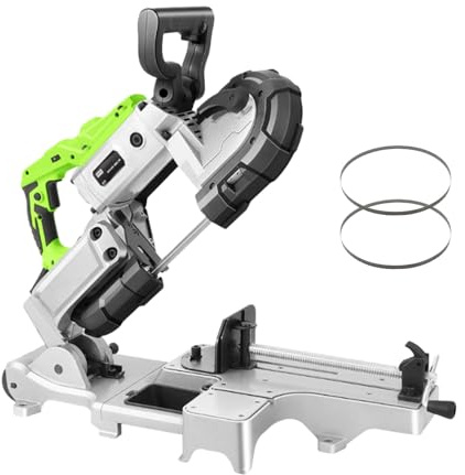 Portable Band Saw 1100W - Dual Mode Metal Cutting, Handheld or Table Stand, Cuts Steel, Aluminum, PVC, Stainless Pipe with Variable Velocity and Light
