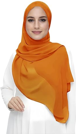 Lina & Lily Hijab para Mujer Musulmana, Tela Premium Chifón Ligero y Fluido (Naranja)