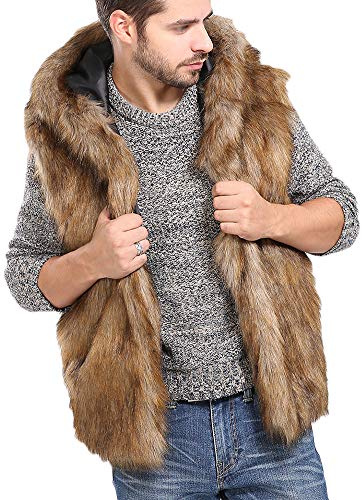 Outwear Hommes Veste De Gilet en Fausse Fourrure sans Manches Manteau Chaud Body Gilets À Capuche comme Image 2XL