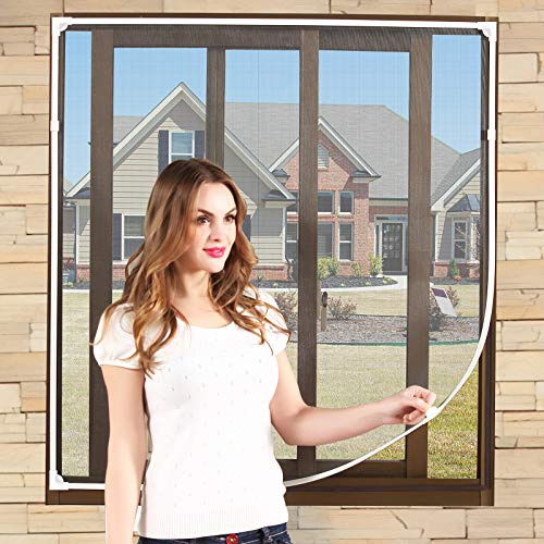 NeatiEase Magnetic Window Screen Size Up to 72 Inchx 48 Inch Max - DIY Screen Window with Full Frame Magnetic Strip Easy Installation (White)