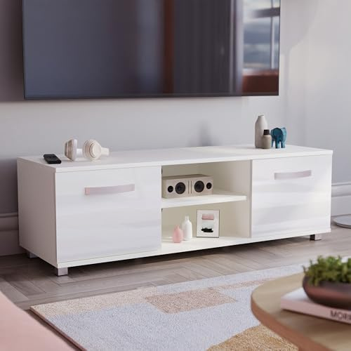 Vida Designs Cosmo TV Unit 2 Door Modern Gloss Matte MDF Living Room Cabinet Media Stand Furntiure White 120cm