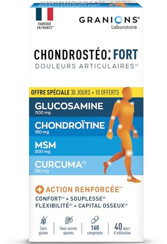 GRANIONS| Chondrostéo+ FORT Articulations | Formule Renforcée| Mobilité & Souplesse Articulaire, Flexibilité, Capital Osseux | Glucosamine, Chondroïtine, MSM, Harpagophytum | 160 comprimés