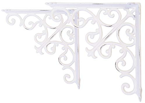 Sungmor Regalhalterungen aus Gusseisen, zur Wandmontage, robuste und stabile 90° rechtwinklige Wandtafelaufhänger, 2 Stück, weiß und 18 cm, solide und dekorative Eckstrebe, Gelenkwinkel, Befestigung