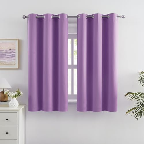 DUALIFE Solid Thermal Insulated Blackout Curtains Light Purple Ring Top Drapes for Bedroom Window Treatment Triple Weave Home Decoration (38 x 54 Inch, 2 Panels, Amethyst Orchid)